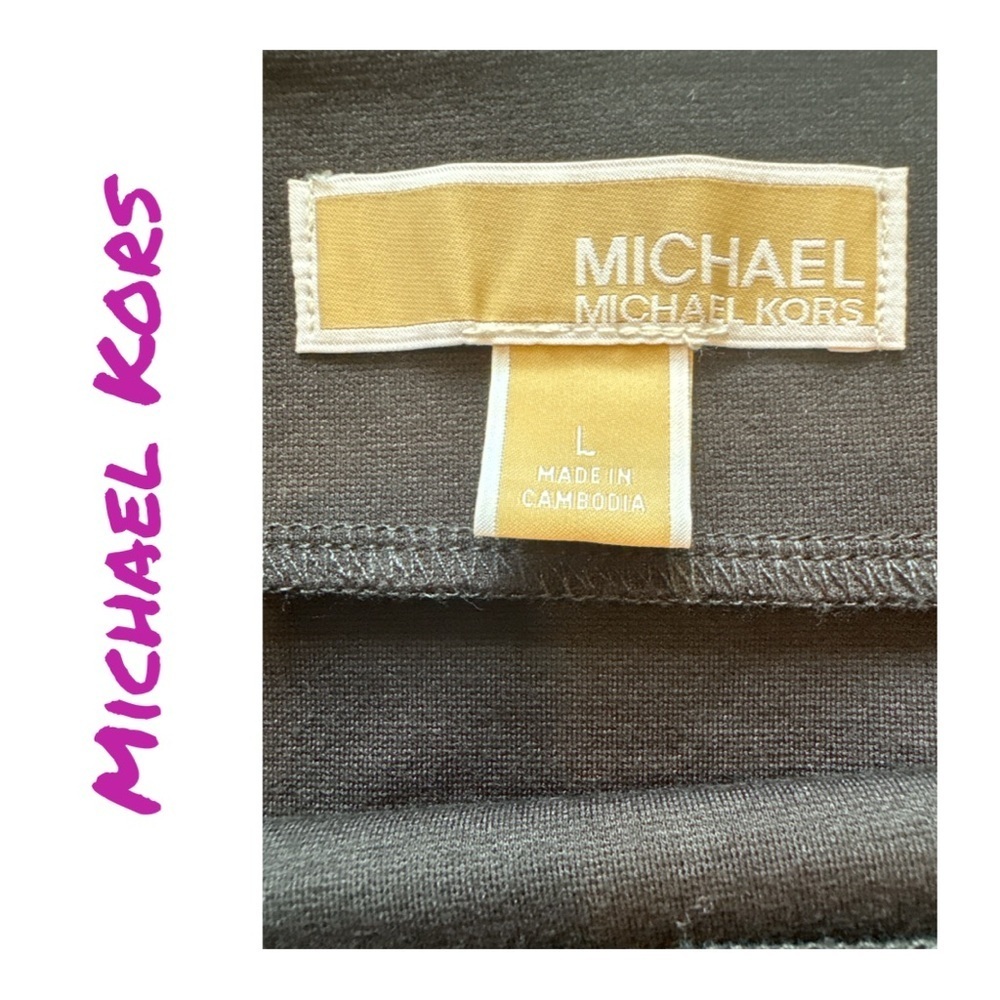 MICHAEL KORS Women's Black Skirt with Front Slit and Gold MK Buttons. - Picture 5 of 7